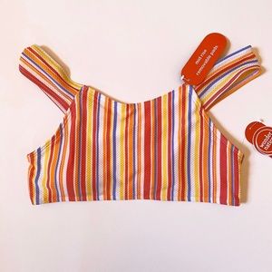 Wonder Nation Girls Bikini Top Sz XL 70's Style Stripes Padded V-Neck Top Only